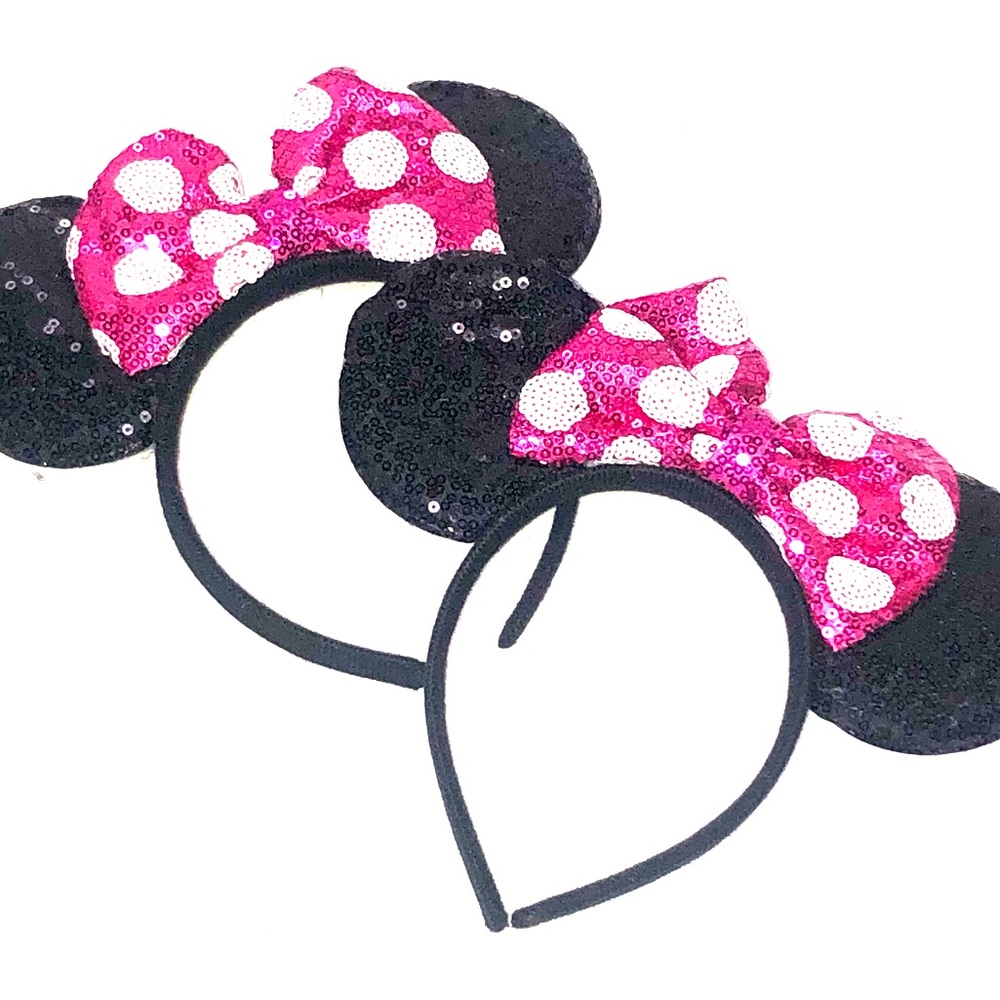 Pink Sequin Polka Dot Mouse Ear Headband - Cute Costume Accessory